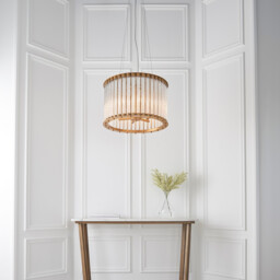 Romola Pendant Ceiling Light Matt Gold Finish, Clear Ribbed Glass, 6x E14 - thumbnail 3