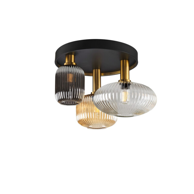 Norma 3 Light Globe Ceiling Light Black, Brass, 3 Crystal Shades, E27 - image 1