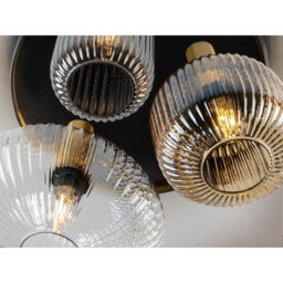 Norma 3 Light Globe Ceiling Light Black, Brass, 3 Crystal Shades, E27 - thumbnail 3