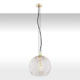 Oviedo Globe Pendant Ceiling Light Transparent, Brass Steel - thumbnail 1