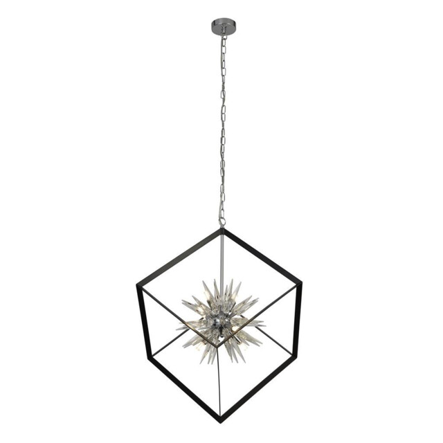 Stellar 6 Light Spike Ball Pendant, Matt Black Frame, Crystal Glass - image 1