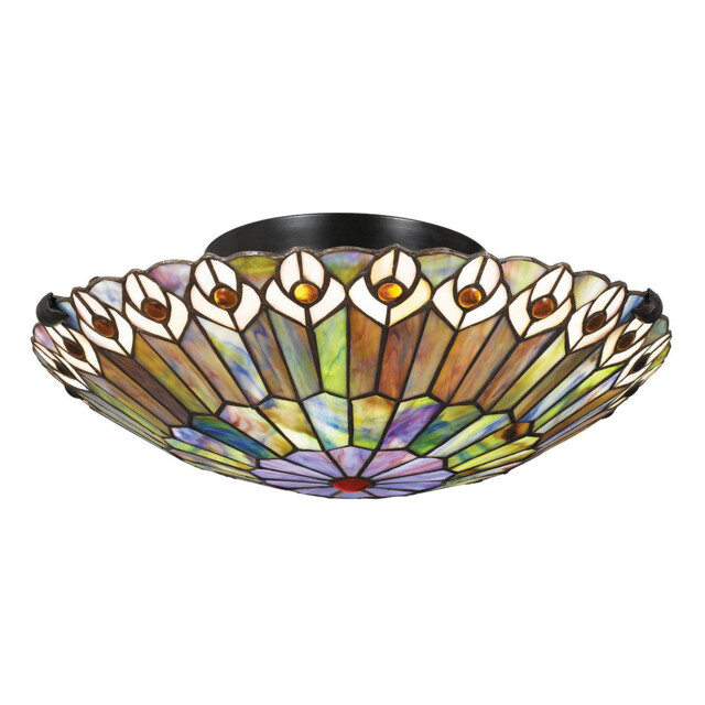 Quoizel Watkins Ceiling Light Tiffany Style Valiant Bronze, Art Glass Shade 2x E27 - image 1
