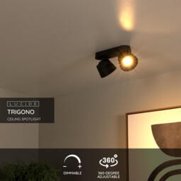 Trigono Modern Twin Ceiling Spotlight - 2xGU10 - Black - thumbnail 2