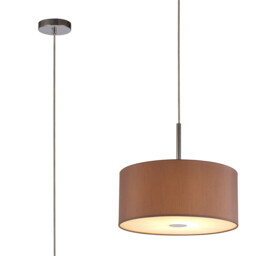 Baymont Polished Chrome E27 Single Pendant With 40cm x 18cm Dual Faux Silk Shade, Taupe/Halo Gold