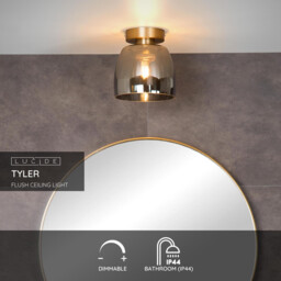 Tyler Retro Flush Ceiling Light Bathroom - Ø 16,1cm - 1xG9 - IP44 - Matt Gold, Brass - thumbnail 2