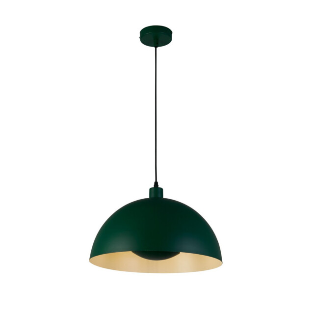Mars Dome Celling Pendant, Matt Green Metal & Cream Inner 40cm - image 1