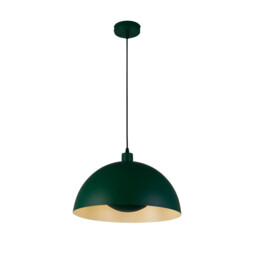 Mars Dome Celling Pendant, Matt Green Metal & Cream Inner 40cm - thumbnail 1