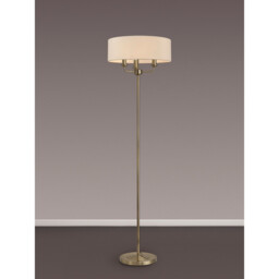 Banyan 3 Light Switched Floor Lamp With 45cm x 15cm Faux Silk Shade, Ivory Pearl/White Laminate Antique Brass - thumbnail 2