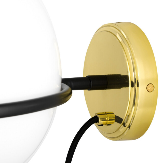 Oranmore 25cm Globe Wall Light, Polished Brass & Matt Black, Opal Glass
