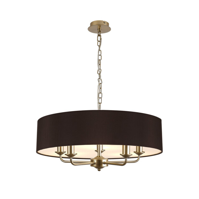 Banyan 5 Light Multi Arm Pendant With 60cm x 15cm Faux Silk Fabric Shade Champagne Gold/Black - image 1