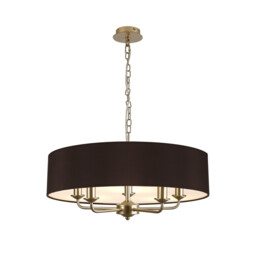 Banyan 5 Light Multi Arm Pendant With 60cm x 15cm Faux Silk Fabric Shade Champagne Gold/Black
