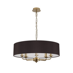 Banyan 5 Light Multi Arm Pendant With 60cm x 15cm Faux Silk Fabric Shade Champagne Gold/Black - thumbnail 5