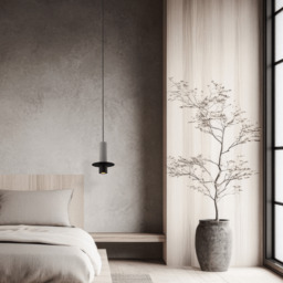 Zambelis Slim Pendant Ceiling Light Black Matt-Natural Concrete LED 3000K - thumbnail 2