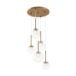 Basic Form Modern Cluster Pendant Ceiling Light Gold 5xG9 Glass Shade
