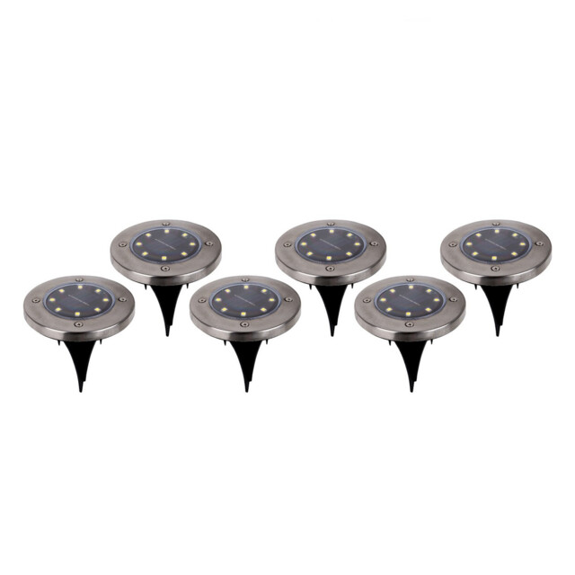 Kian Set of 6 LED Solar Outdoor Spike Steel-Blank Dawn to Dusk Sensor 2500-3200K IP44 - image 1