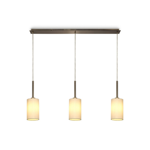 Baymont Antique Brass 3 Light E27 Linear Pendant, With 12cm x 20cm Faux Silk Shade, Ivory Pearl/White Laminate - image 1