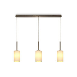 Baymont Antique Brass 3 Light E27 Linear Pendant, With 12cm x 20cm Faux Silk Shade, Ivory Pearl/White Laminate
