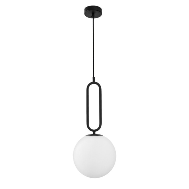 Grus Globe Pendant Ceiling Light Matt Black Metal Opal Glass LED E27 - image 1