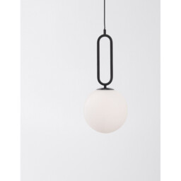 Grus Globe Pendant Ceiling Light Matt Black Metal Opal Glass LED E27 - thumbnail 2