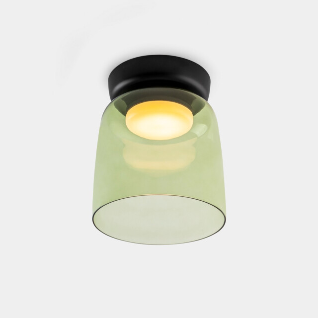 Levels Single Dome 22cm Bowl Semi Flush Ceiling Light Black, Green LED 28W CCT 2700-3000-4000K Phase Cut Dimming