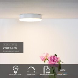 Ceres-Led Modern Flush Ceiling Light Bathroom - Ø 21.5cm- LED Dim. - 1x30W 3000K - IP44 - White - thumbnail 2
