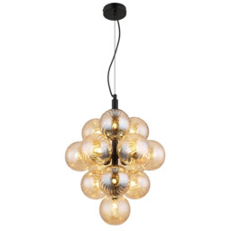 Conor Globe Pendant Ceiling Light Matt Black Balls Amber Glass Shade 13x G9 - thumbnail 1