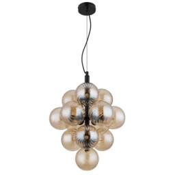 Conor Globe Pendant Ceiling Light Matt Black Balls Amber Glass Shade 13x G9 - thumbnail 2