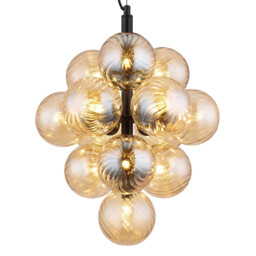 Conor Globe Pendant Ceiling Light Matt Black Balls Amber Glass Shade 13x G9 - thumbnail 3