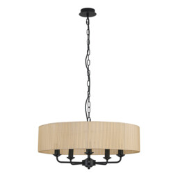 Banyan 5 Light Multi Arm Pendant With 60cm x 15cm Organza Shade Matt Black/Soft Bronze - thumbnail 5