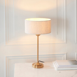 Highclere Table Lamp with Round Shade Vintage Brass, Natural Linen, 1x E14 - thumbnail 3