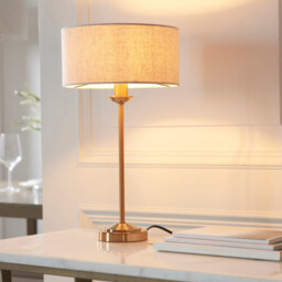 Highclere Table Lamp with Round Shade Vintage Brass, Natural Linen, 1x E14 - thumbnail 2