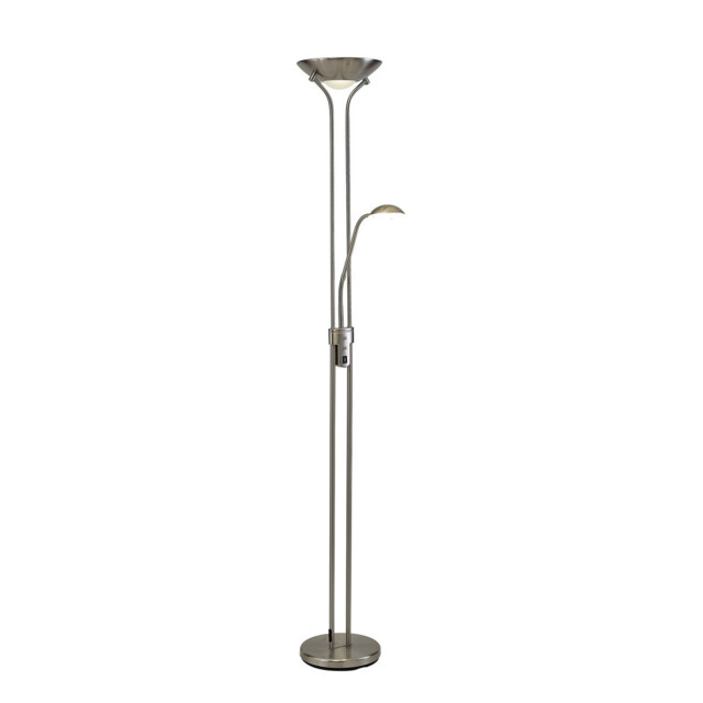 Brazier 2 Light Floor Lamp With USB 2.1 mAh Socket, 20+5W LED, 3000K Touch Dimmer, 2300lm, Satin Nickel, 3yrs Warranty - image 1