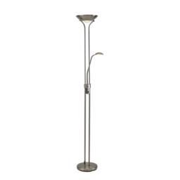 Brazier 2 Light Floor Lamp With USB 2.1 mAh Socket, 20+5W LED, 3000K Touch Dimmer, 2300lm, Satin Nickel, 3yrs Warranty - thumbnail 1