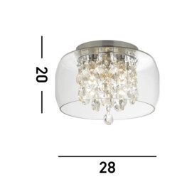 3 Light Bathroom Flush Ceiling Light Chrome, Crystal IP44, G9 - thumbnail 3
