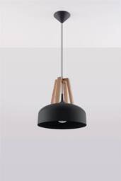 Casco 1 Light Dome Ceiling Pendant Black, Natural Wood, E27 - thumbnail 5