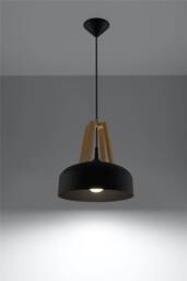 Casco 1 Light Dome Ceiling Pendant Black, Natural Wood, E27 - thumbnail 3
