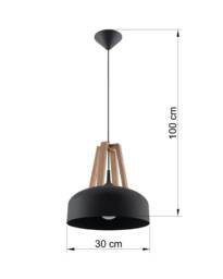 Casco 1 Light Dome Ceiling Pendant Black, Natural Wood, E27 - thumbnail 2