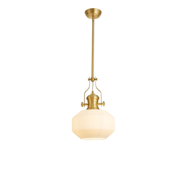 Cairo Single Ceiling Pendant, E27, Round Champfered Glass, Satin Gold, Opal - image 1