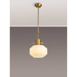 Cairo Single Ceiling Pendant, E27, Round Champfered Glass, Satin Gold, Opal - thumbnail 3