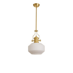 Cairo Single Ceiling Pendant, E27, Round Champfered Glass, Satin Gold, Opal - thumbnail 5