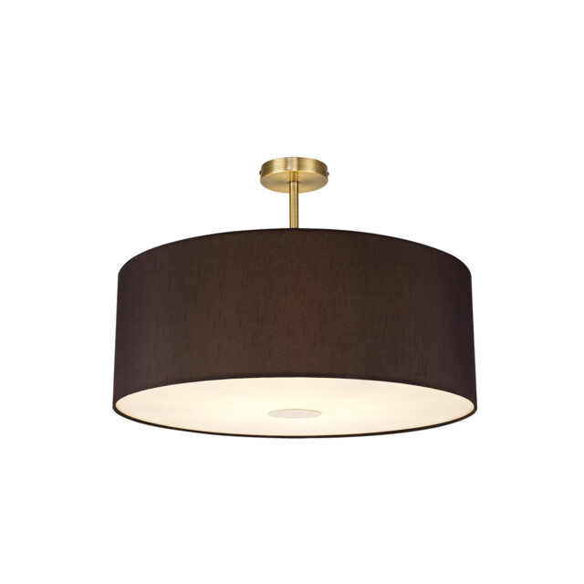 Baymont Antique Brass E27 Semi Flush With 60cm x 22cm Faux Silk Shade, Black/White Laminate - image 1