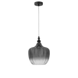 Loni Dome Pendant Ceiling Light Matt Black Metal Smoky Grey Glass LED E27 - thumbnail 1