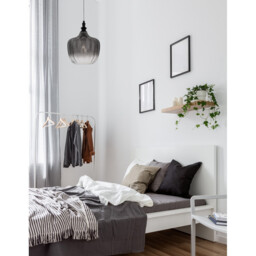 Loni Dome Pendant Ceiling Light Matt Black Metal Smoky Grey Glass LED E27 - thumbnail 2