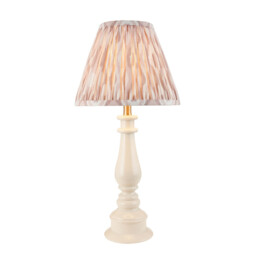 Myrtle Almond White Table Lamp with Neutral Print Fabric Ikat Shade 25cm B22 - thumbnail 1