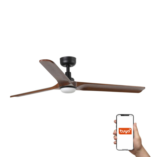 Heywood 132cm Smart LED Ceiling Fan Black, Walnut Blades - image 1