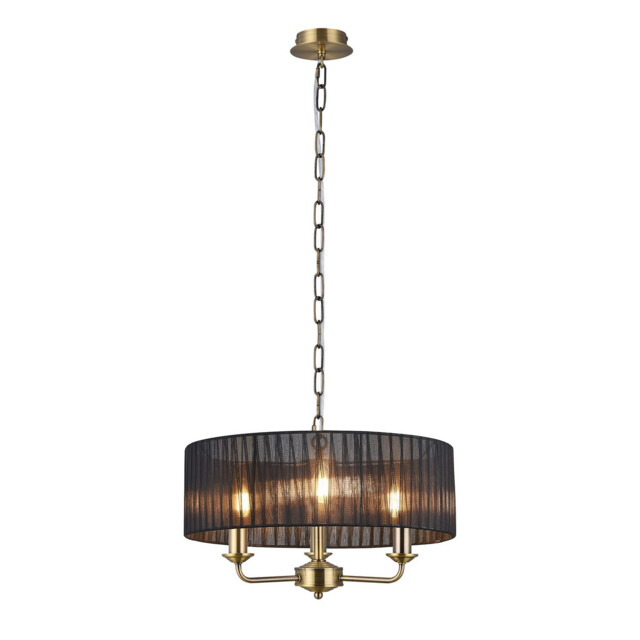 Banyan 3 Light Multi Arm Pendant With 45cm x 15cm Organza Shade Antique Brass/Black - image 1