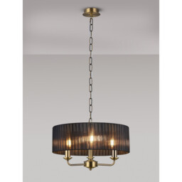 Banyan 3 Light Multi Arm Pendant With 45cm x 15cm Organza Shade Antique Brass/Black - thumbnail 2