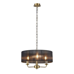 Banyan 3 Light Multi Arm Pendant With 45cm x 15cm Organza Shade Antique Brass/Black - thumbnail 1