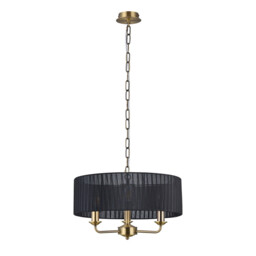 Banyan 3 Light Multi Arm Pendant With 45cm x 15cm Organza Shade Antique Brass/Black - thumbnail 5