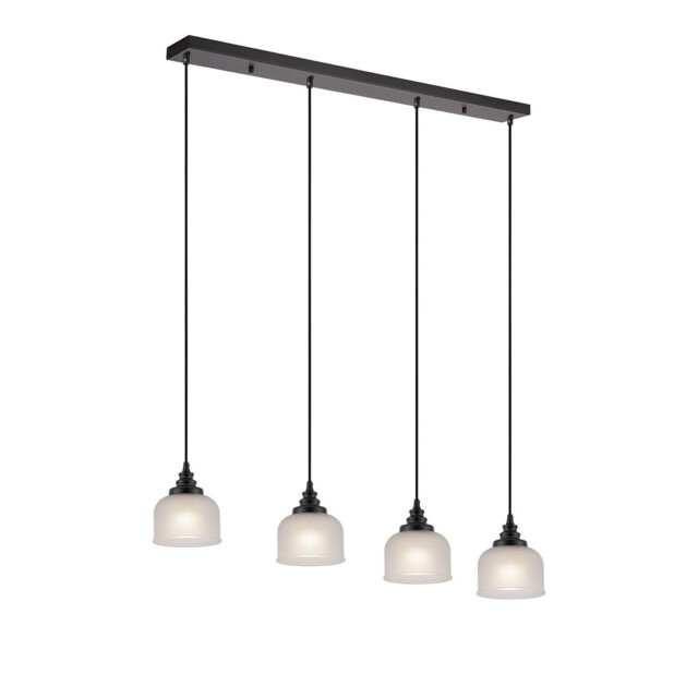 DeRuyter 4 Light Linear Pendant, E27, Satin Black/Prismatic Dome Glass, Frosted - image 1
